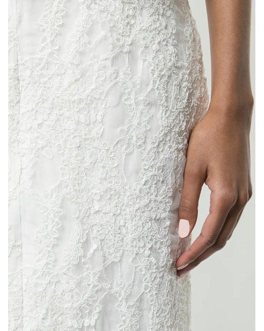 Brock Collection White Floral Lace Slit Pencil Skirt