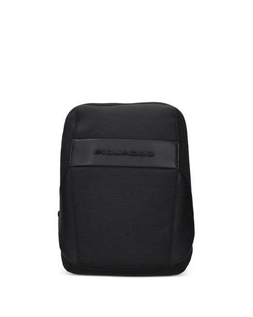 Piquadro Black Logo-Plaque Messenger Bag for men