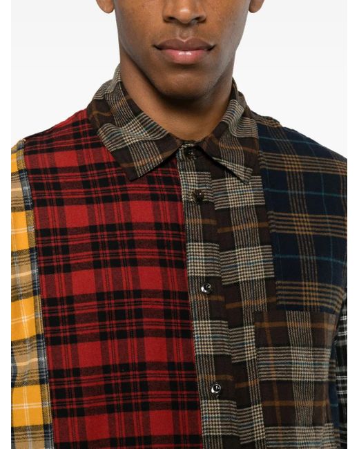 Song For The Mute Brown Color-Block Check Shirt for men