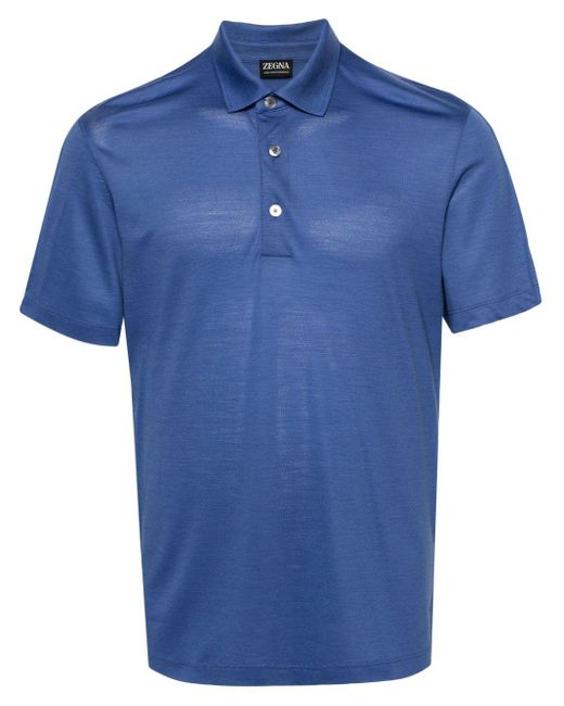 Zegna Blue Short-sleeve Wool Polo Shirt for men