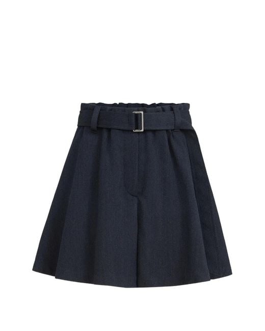 Brunello Cucinelli Blue Virgin Wool Crêpe Chevron Skirt-Pants With Monili