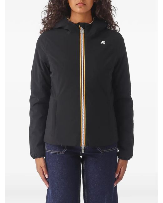 K-Way Black Lily Hooded Logo-Patch Jacket