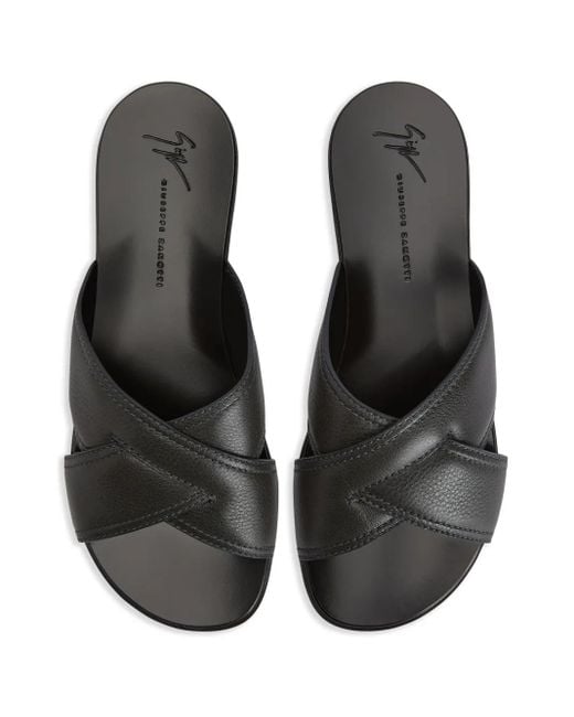 Giuseppe Zanotti Black Flavio Criss-Cross Leather Sandals for men