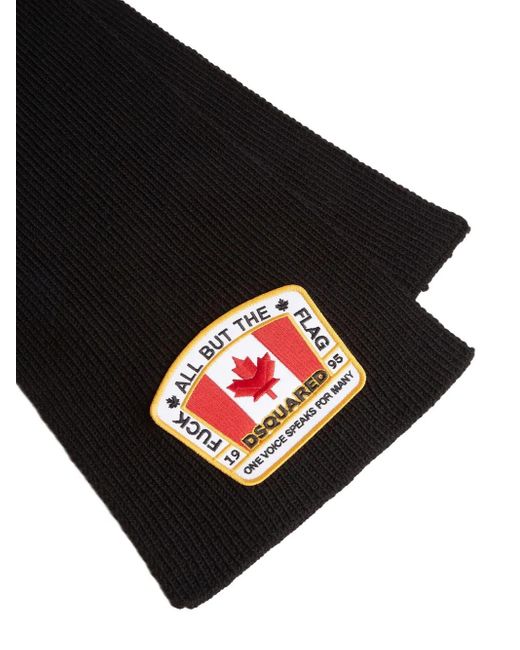 DSquared² Black Canadian Flag Knit Scarf for men