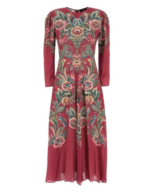 Abito Lungo Con Stampa A Fiori di Etro in Red