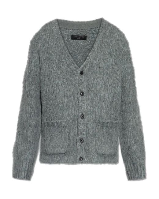 AllSaints Gray Tobie Buttoned Cardigan for men