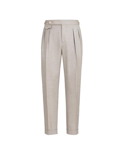 Brunello Cucinelli Gray Pantalon En Cachemire Et Soie À Chevrons Avec Double Plis Et Pattes À La Taille for men