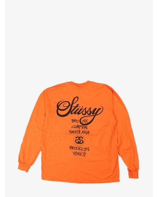 Stussy World Tour Long-Sleeve T-Shirt in Orange for Men | Lyst