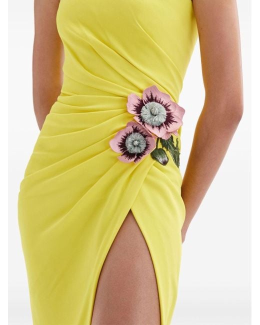 Oscar de la Renta Yellow Abendkleid mit Blumenapplikation