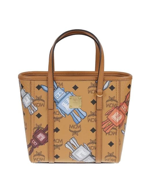 MCM Natural Mini Toni Robot-Motif Tote Bag