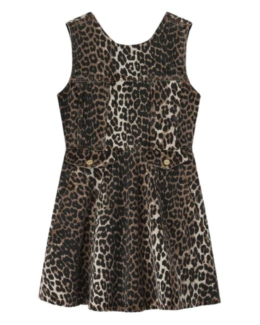 Ganni Brown Leopard Denim Mini Dress