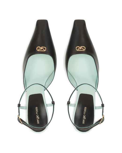Sergio Rossi Black Surge Ankle-Strap Logo-Detail Pumps