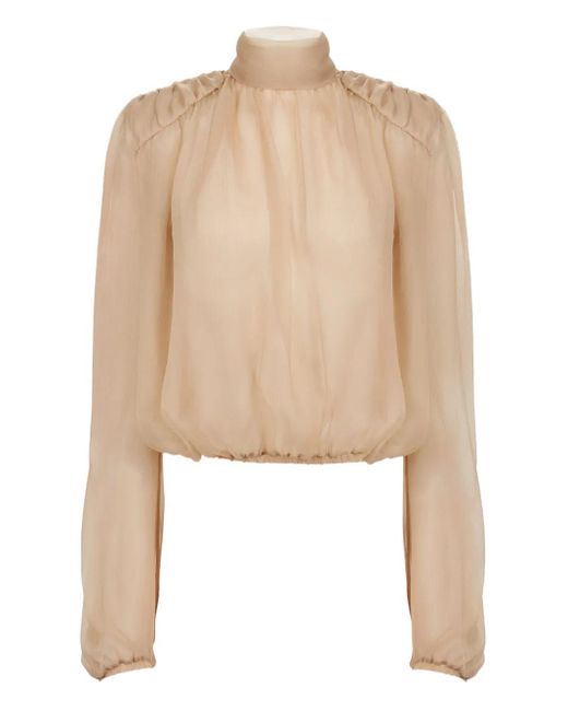Nina Ricci Top Met Hoge Hals En Pofmouwen in het Natural