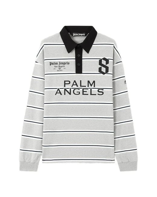 Palm Angels Gray Palm Sport Stripes-Pattern Polo Shirt for men