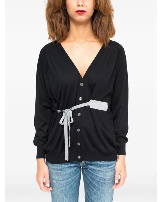 LA ROSE Black Belted V-Neck Cardigan