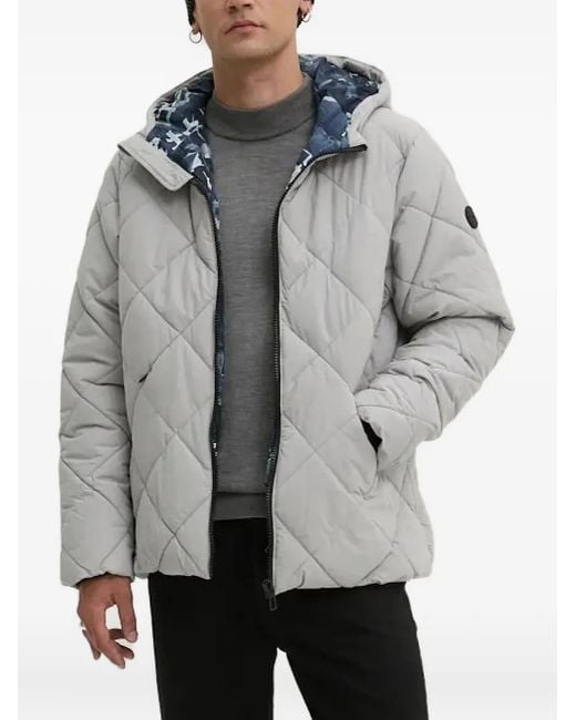 Desigual Gray Diamond-Pattern Reversible Padded Jacket for men
