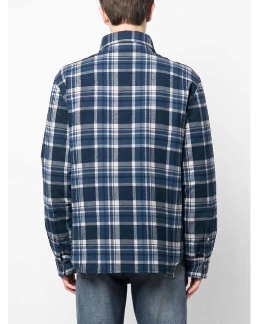 Brunello Cucinelli Blue Plaid-Check Padded Jacket for men