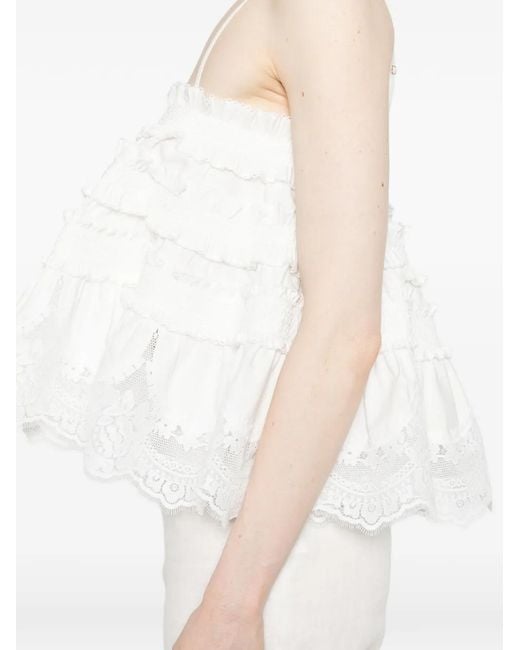 Zimmermann White Alchemy Ruffled-Lace Top
