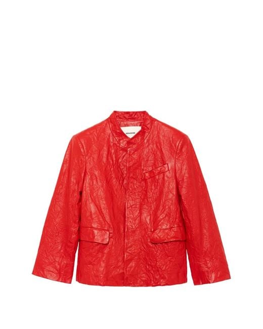 Zadig & Voltaire Red Veryn Creased-Leather Blazer