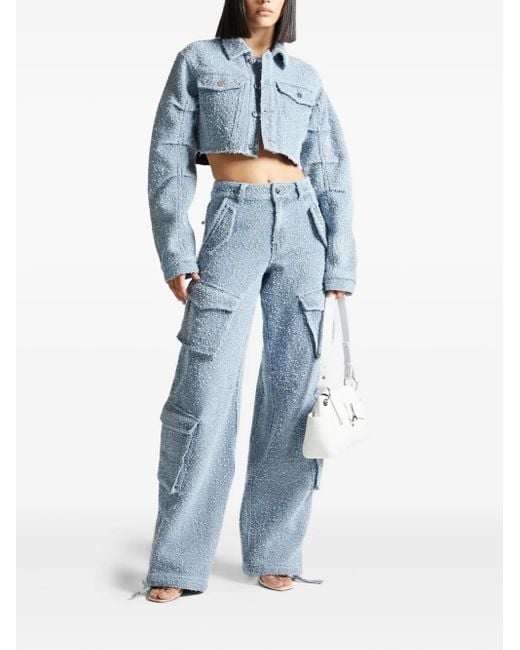 Manière De Voir Blue Catherine Cropped Bouclé Denim Jacket