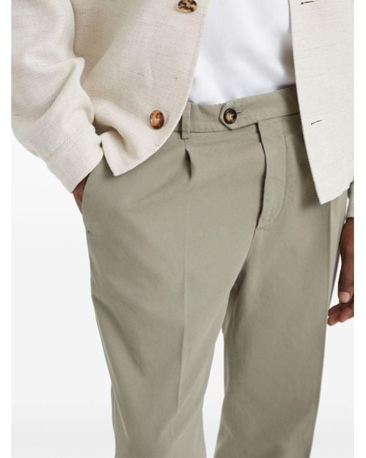 Brunello Cucinelli Natural Pressed-crease Cotton Trousers for men