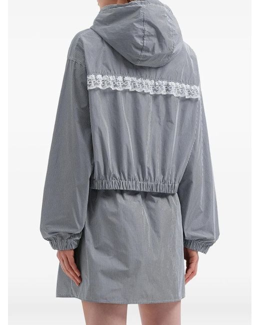 Mini Cream Blue Zip-Up Hooded Jacket