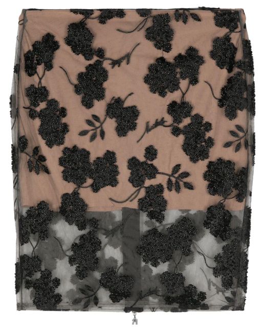 ROTATE BIRGER CHRISTENSEN Black Sequin-flower Midi Skirt