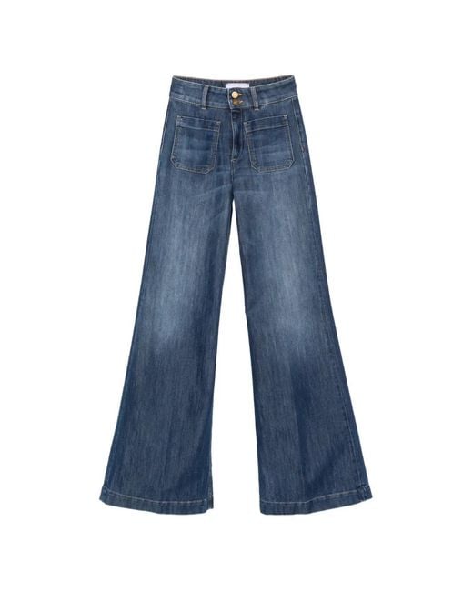 Seafarer Blue Patch-Pocket Wide-Leg Jeans