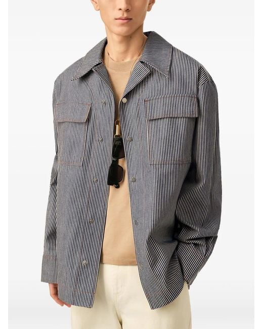 AMI Gray Cotton Long Sleeve Camp Collar Overshirt for men
