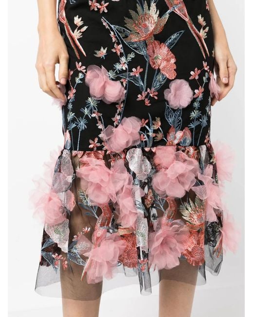 Marchesa Black Embroidered & Tulle Midi-dress