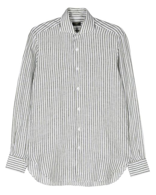 Barba Napoli Gray Striped Linen Shirt for men