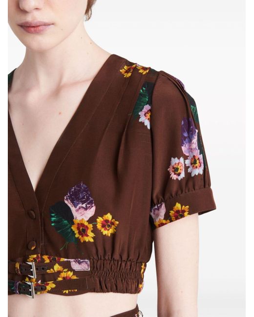 Prada Brown Floral-print Cropped Top