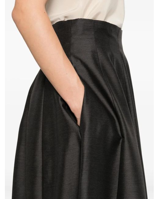 Alberta Ferretti Black Pleated Midi Skirt