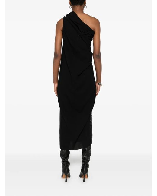 Robe Mi-Longue Drapée À Une Épaule Rick Owens en coloris Black