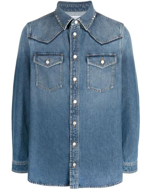 Valentino Garavani Blue Rockstud Layer-Design Denim Shirt for men
