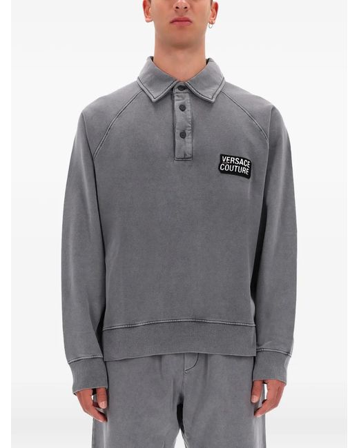 Versace Jeans Couture Gray Long-Sleeve Polo Shirt for men