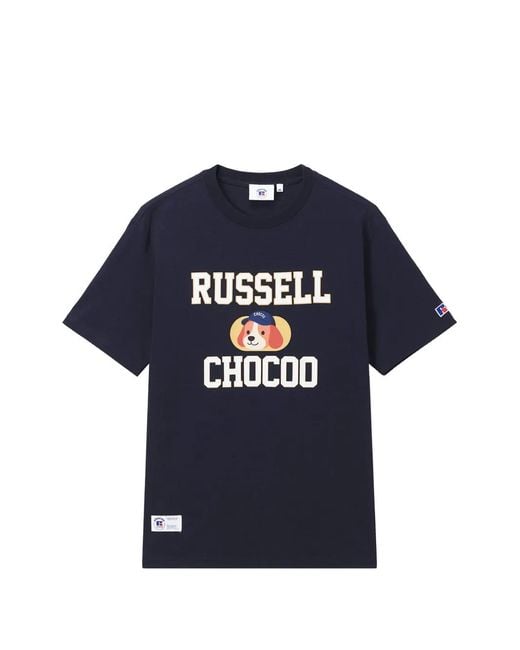 Chocoolate Blue Graphic-Print Logo-Patch T-Shirt for men