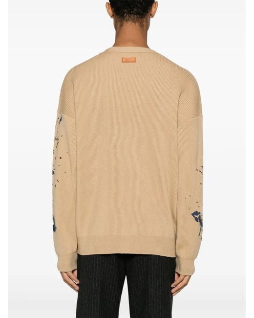 Moschino Natural Paint-Splatter Wool Cardigan for men