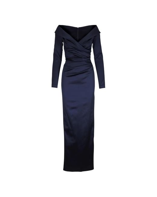 Talbot Runhof Blue Roadtrip Draped V-Neck Maxi Dress