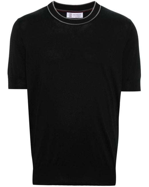 Brunello Cucinelli Fein gestricktes T-Shirt in Black für Herren