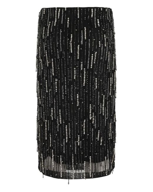Pinko Black Beaded Fringe Midi Skirt