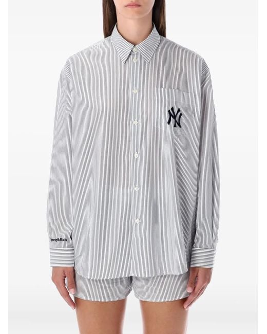 Sporty & Rich Gray Yankees Serif Striped Shirt