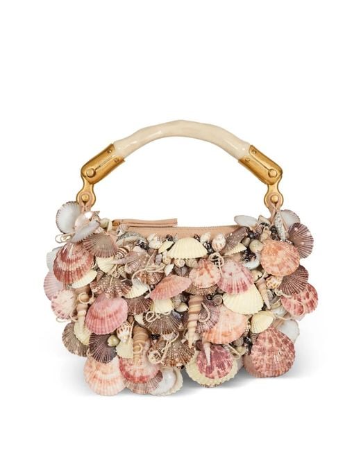 Balmain Pink Ebene Embroidered Shells Mini Bag