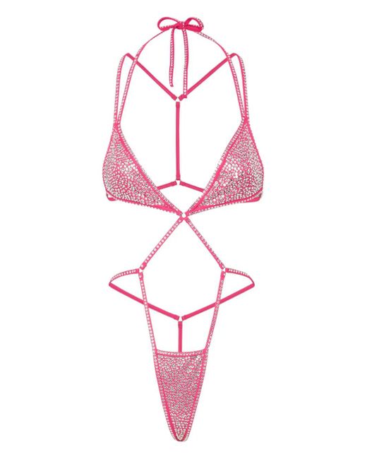 DSquared² Pink Crystal-Embellished Swimsuit