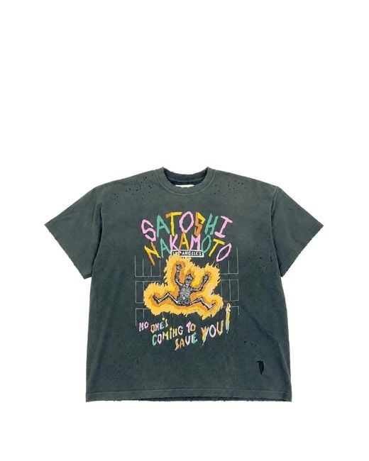 Satoshi Nakamoto Blue Graphic-Print Distressed T-Shirt for men