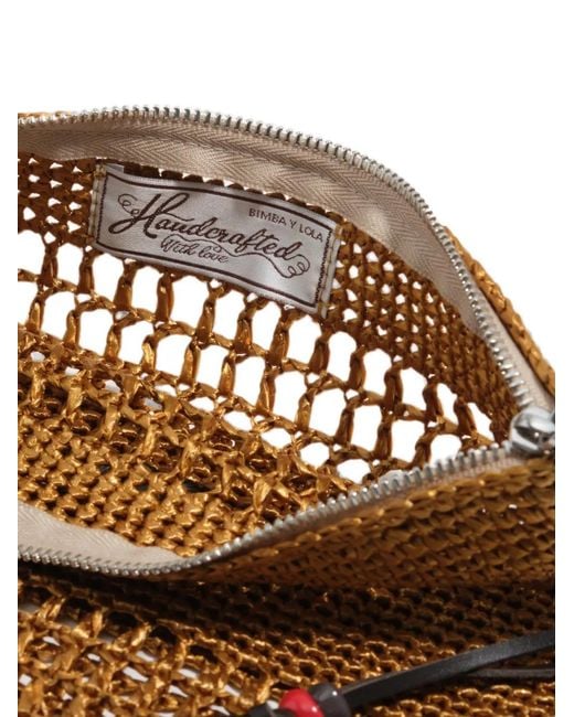 Bimba Y Lola Brown Medium Raffia-Effect Handbag