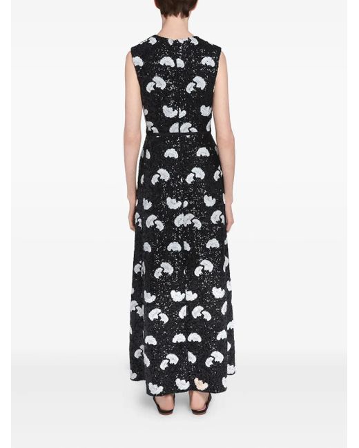 Giambattista Valli White Carnation-Print Sequined Maxi Dress