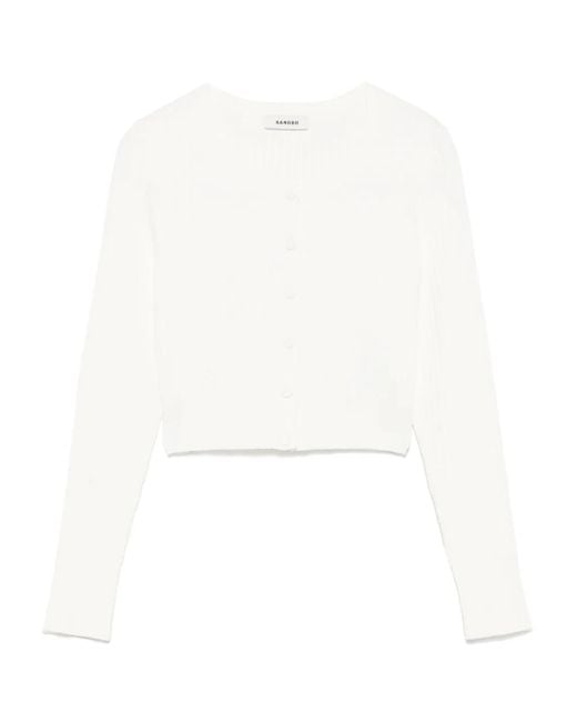 Sandro White Ribbed Cardigan