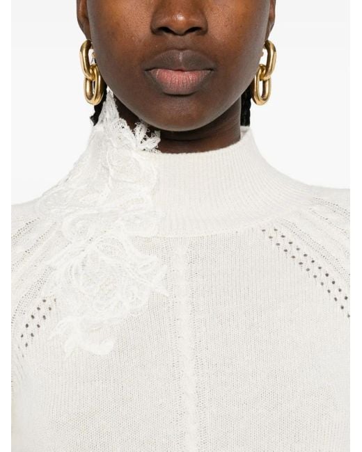 Ermanno Scervino White Lace-Insert Cable-Knit Sweater