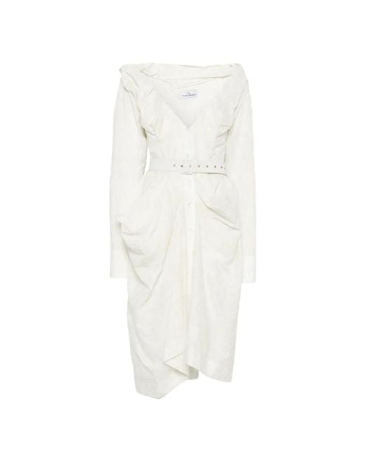 Vivienne Westwood White Ruffled Detachable Belt Shirt Dress